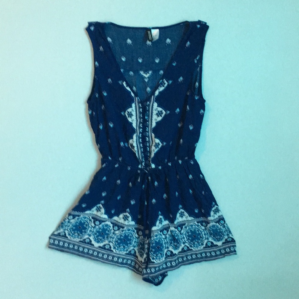 Beautiful Blue & White Print Romper